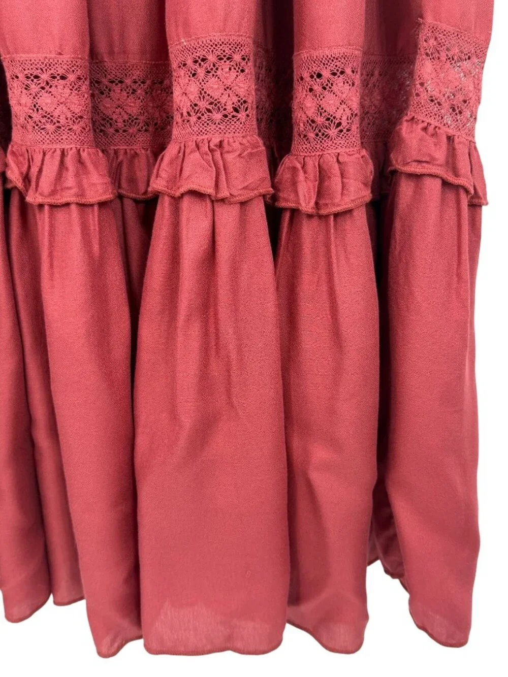 Free People Lace Trim Tiered Ruffle Maxi Slip Dress M | Whimsical Ethereal Boho - Picture 12 of 16